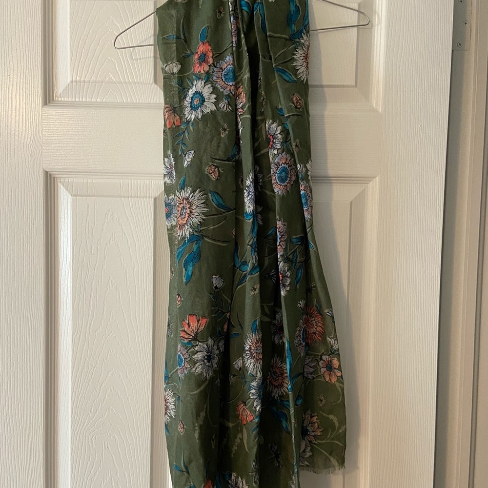 Olive Green Floral Scarf